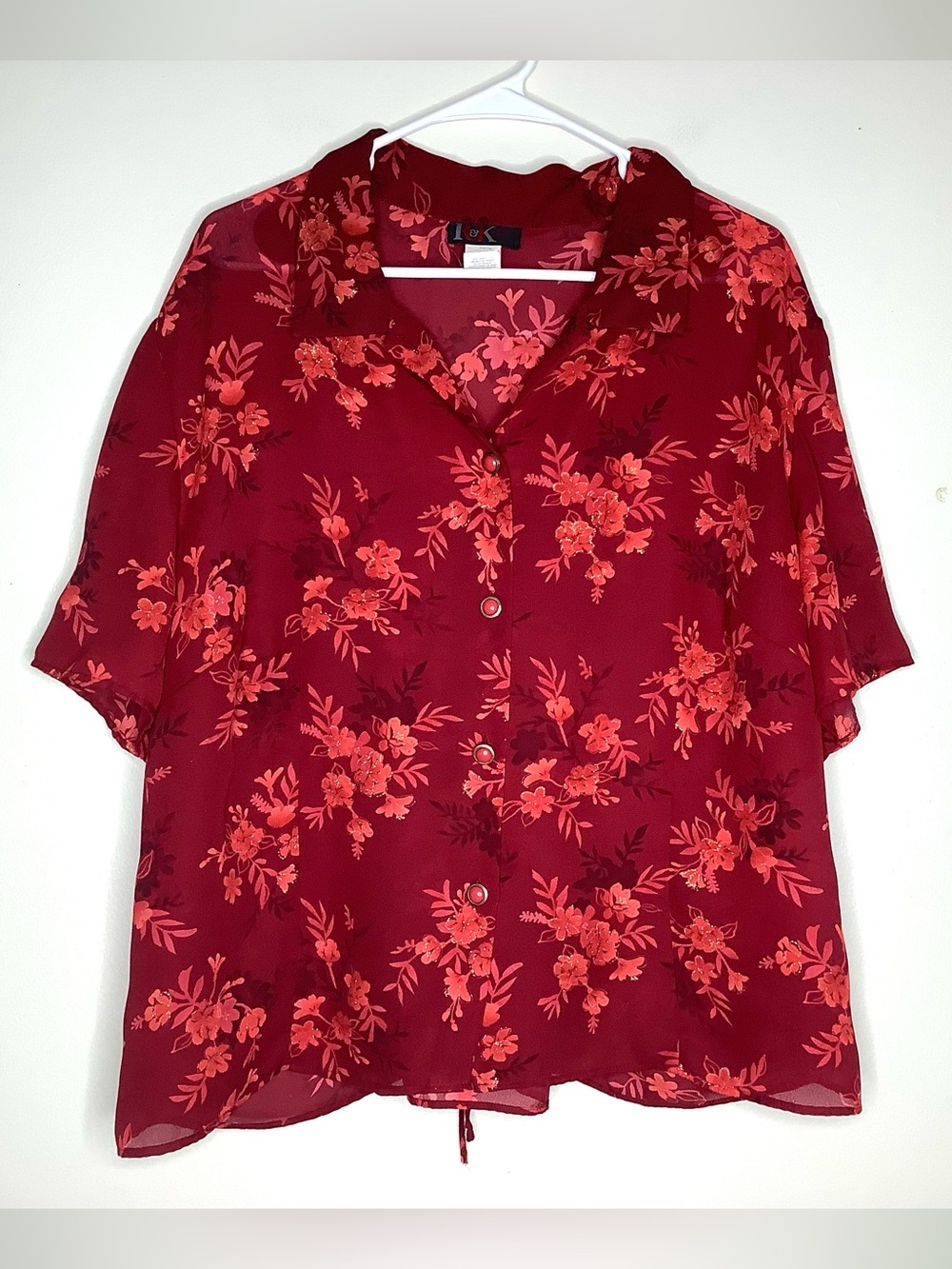 < Vintage 90’s R&K Originals Red Floral Button Up Top >